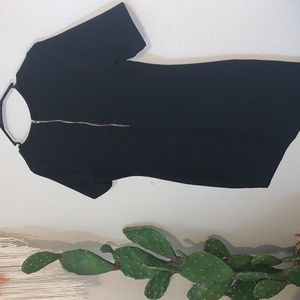 Black pencil dress with gold zipper